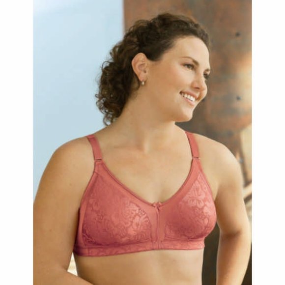 Glamorise 56A 56B Plus-Size Bra Stretch-to-Fit Satin Cups Wicks Coral Size 56A/B - Picture 2 of 16